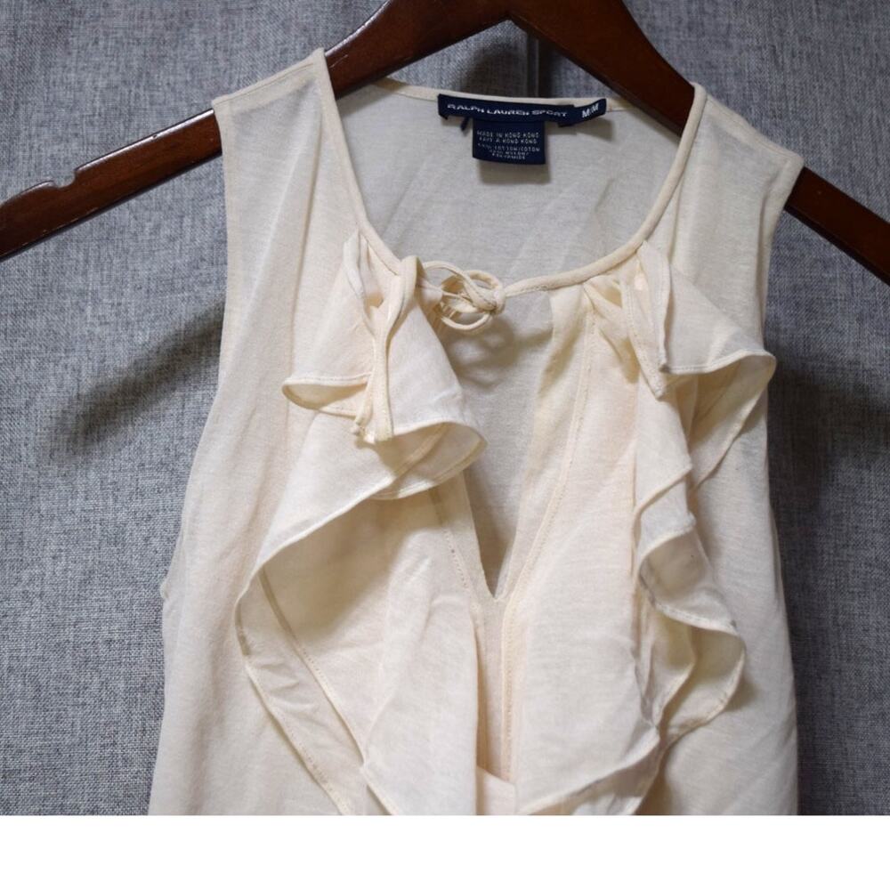 Ralph Lauren Sport Ivory Ruffle Front Sleeveless Top M - Picture 2 of 4